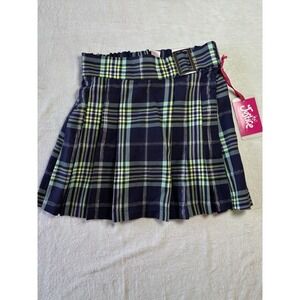 Justice Girls Skirt Faux Wrap Kilt Shirt  Built In Short Size M10 NWT Blue Plaid